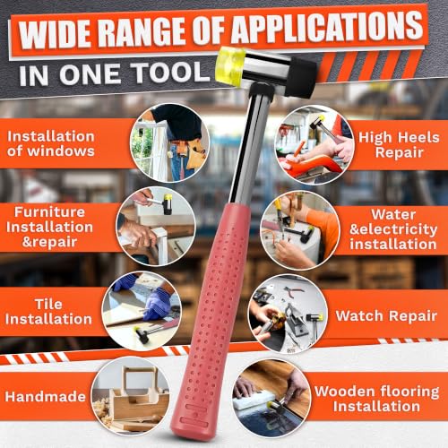 Image of Small Rubber Mallet Hammer, Pink 25mm Double-Faced Soft Face Mallet with Soft Rubber & Hard Plastic Heads, Non Marring Jewelry Hammer for Leather Craft, Tile, Furniture Repair, Hobby & DIY Projects