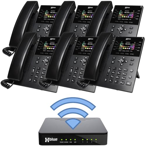 XBLUE Wireless QB1 Small Business Phone System Bundle with (6) IP8g VoIP Phones - Includes Auto Attendant, Voicemail, Remote Worker Extensions, Caller ID, Conference, Paging & Intercom