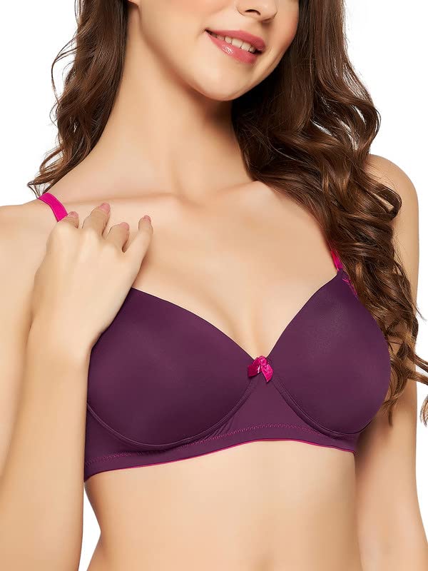 Image of Clovia Women's Polyamide Solid Padded Full Cup Wire Free T-Shirt Bra - Dark Blue