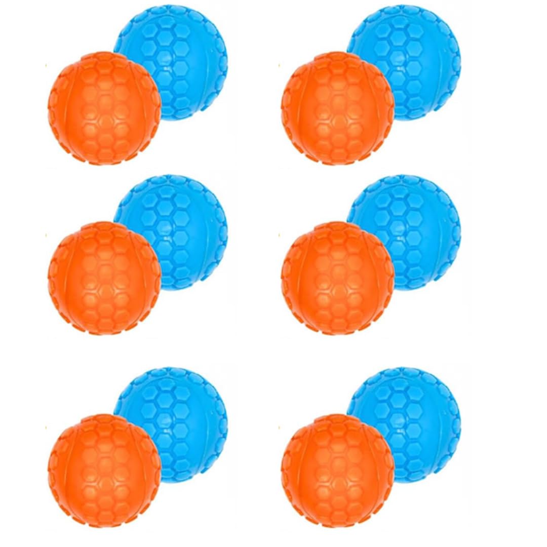 Pets & Play Dog Squeaky Balls 12 Pack – Durable Squeaker Dog Balls for Small & Medium Dogs, Strong Rubber Bouncy Puppy Balls for Fetch & Play, Dog Toy Balls Bulk Set (6 Orange, 6 Blue) Value Pack UK