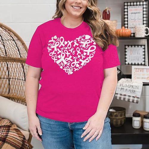 Plus Size Women's Breast Cancer Shirts Pink Ribbon Breast Cancer Awareness T-Shirts Spread The Hope Short Sleeved Top4