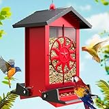 屋外用リスプルーフバードフィーダー 5ポンド 大容量メタル野鳥餌器 両側重量活性化止まり木付き リス対策バードフィーダー 外フィンチ、カーディナル、ブルージェイ用