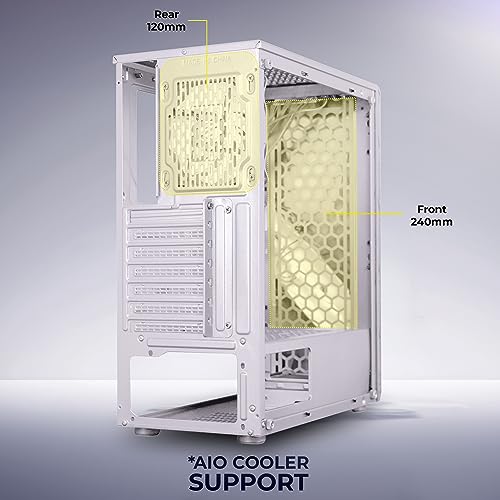 Image of ZEBRONICS AGOJIE Mid-Tower Premium Gaming Cabinet - ATX /M-ATX /M-ITX, 1 x 120 mm RGB Inner Glow Rear Fan, LED Strip with Control Switch, Tempered Glass Side Panel, USB 3.0, USB 2.0 (White)
