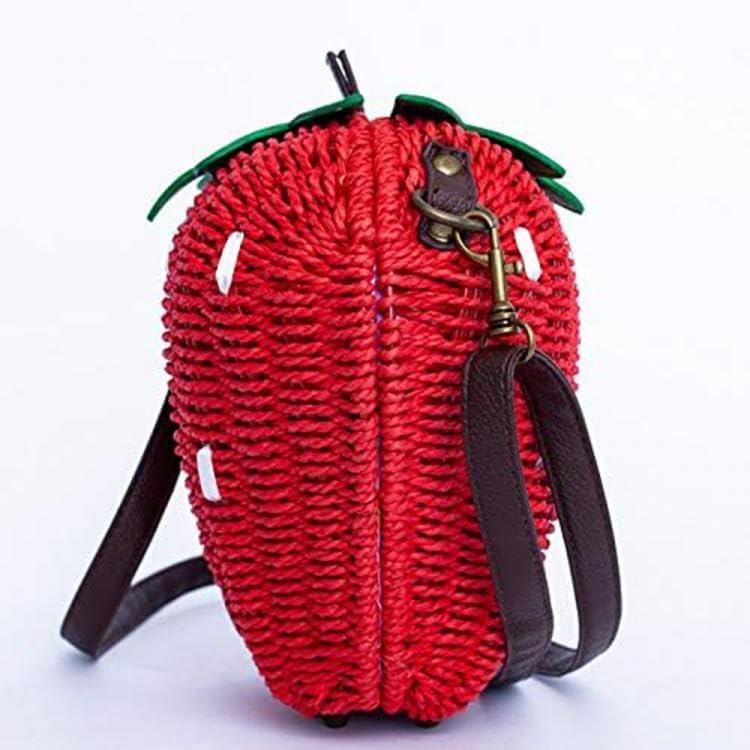 123Arts Women's Strawberry Fruit Weave Shoulder Bag Messenger Bag Beach Bag Purse, Red, 21*18cm - Image 4
