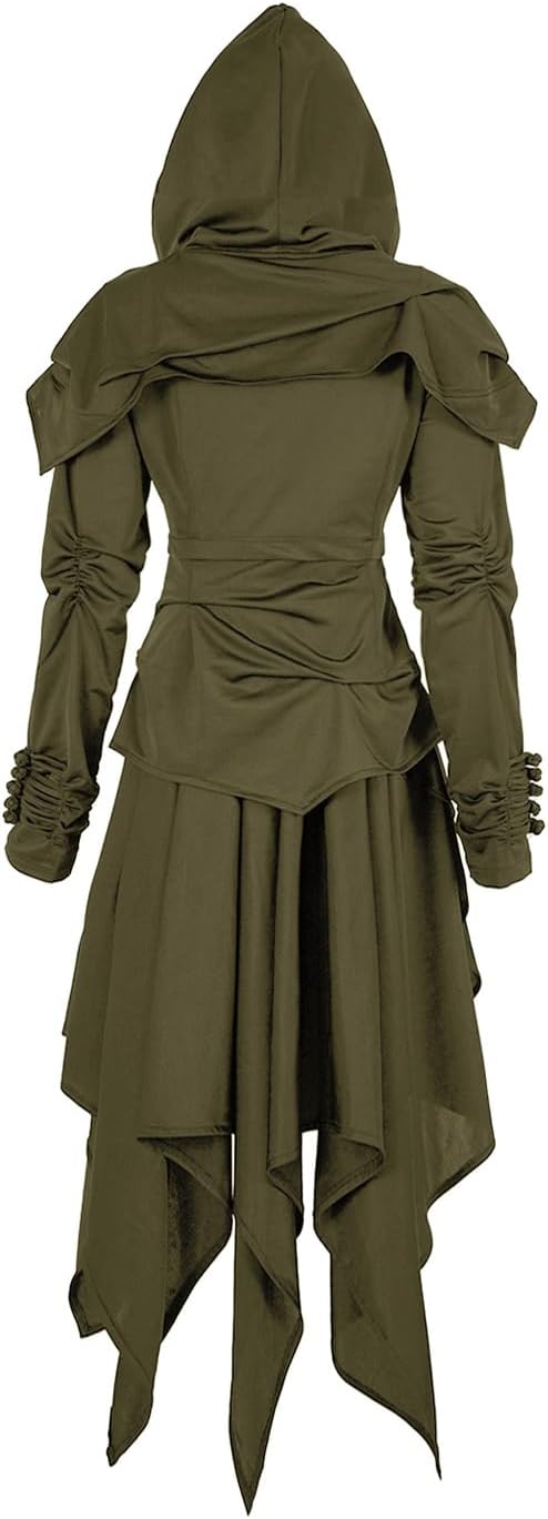 Womens gothic Costumes Halloween Costume For Womens Medieval Vintage Hooded Costume High Low Pullover Dress - Image 3
