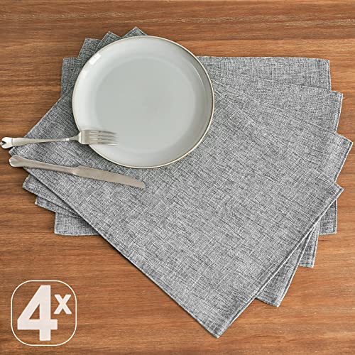 Jinchan Cloth Placemats Set Of 4 Faux Linen Placemats Gray Burlap Textured Fabric Durable Table Mats Farmhouse Placemat For Dining Table Double Layer Heat Resistant Tablemats 13X19 Inch Heathered Grey #TOP7