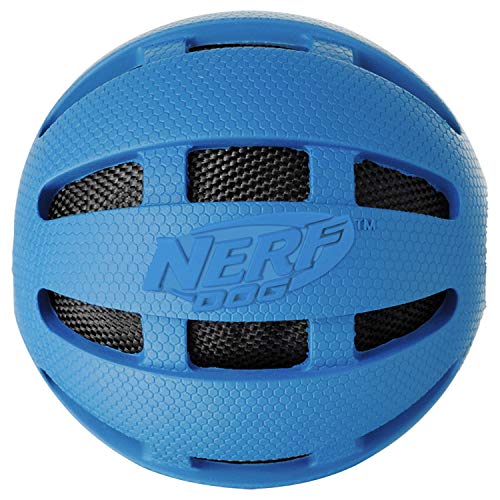 Nerf Dog Crunch and Squeak Rubber Ball Dog Toy, Single, Medium/Large, Blue