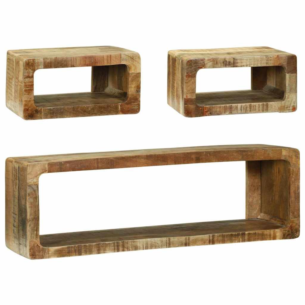 Set di mobili per TV con mensola, 3 pezzi, in legno massiccio di mango, con vano portaoggetti, rack HiFi e cassettiera per CD, DVD, per soggiorno, home theater, gaming, con cassetto, scomparto
