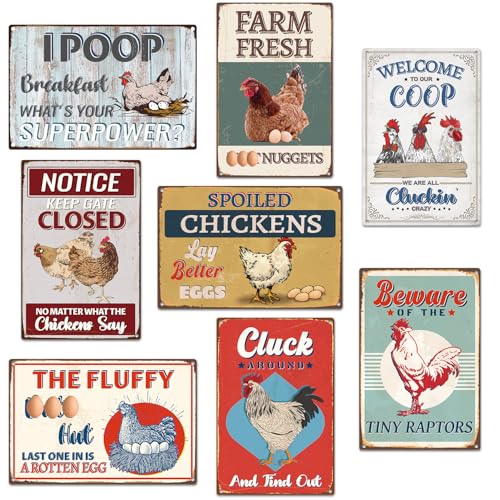 Yoyuspy Funny Chicken Coop Signs 8PCS Metal Outdoor 12x8 Inches