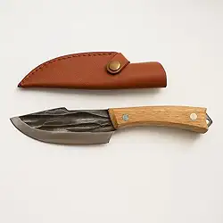 Faca Artesanal Campeira Afiada 20cm com Bainha de Couro e Cabo de Madeira Ideal para Churrasco, Cozinha, Caça, Pesca, Camping e Sobrevivência