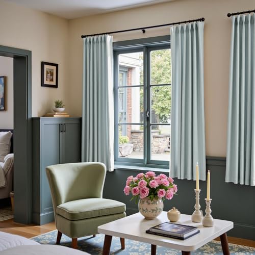 Image of Blackout Misty Blue Velvet Curtains Rod Pocket 52x72 Inch 2 Panels | Soft Velvet, For Small Windows, Kitchens & Bathrooms, Light Shifting Texture, Elegant Drape, Peaceful, Serene