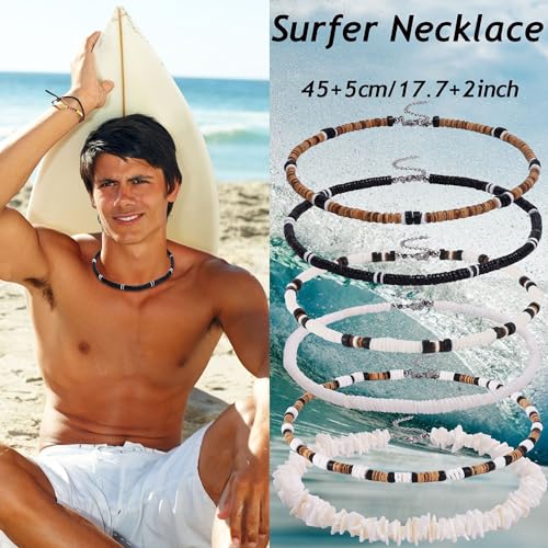 SAMOCO 6Pcs Puka Shell Necklace Men Seashell Necklace Summer Beach Surfer Necklace for Men Women Hawaiian Necklace for Men White Necklace Beach Jewelry3