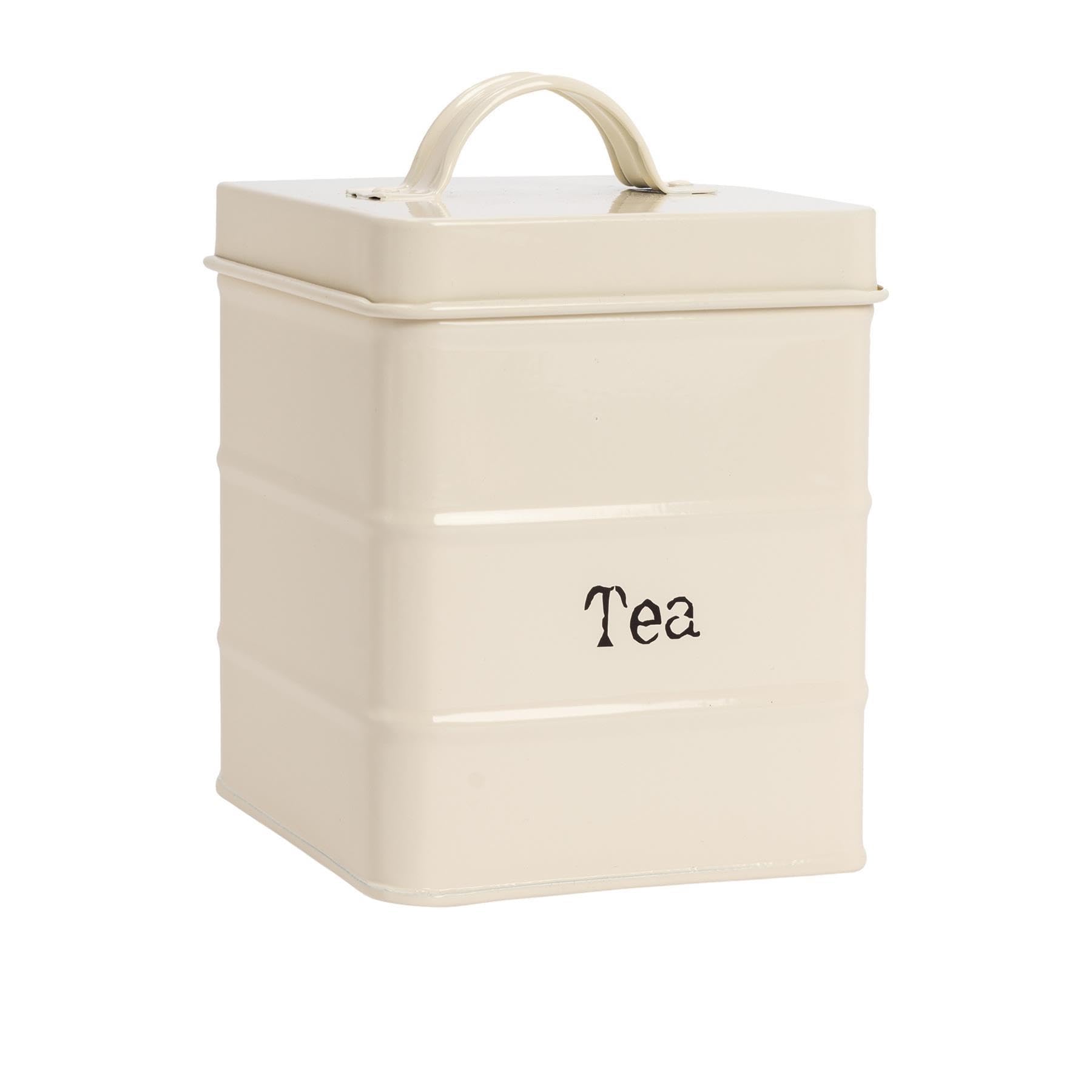 Harbour Housewares Cream Metal Tea Storage Canister - 1X Vintage Retro Food Storage Canister Tea Caddy Food Preservation Container Tin With Airtight Fit Lid For Kitchen Organisation & Home Décor