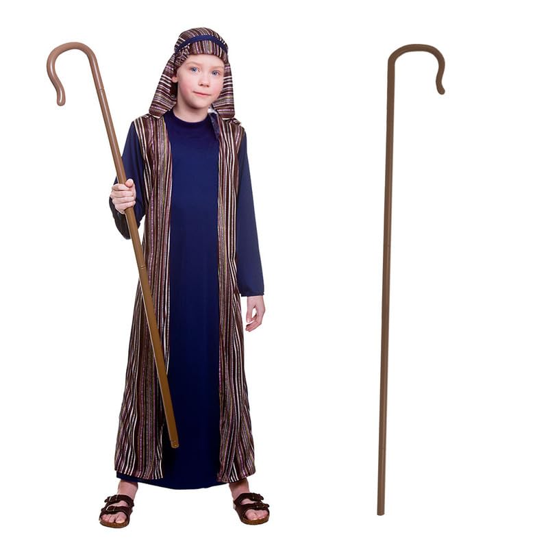Kids Blue Shepherd Joseph Costume Robe And Crook Boys Nativity Christmas Fancy Dress Outfit