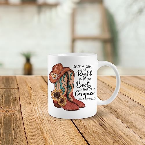 Cowgirl Give a Girl the Right Pair of Boots and She Can Conquer the World 11 Ounces Ceramic Mug Cup,Girl Power Coffee Tea Mug Cup,Gifts for Teen Girls Cowgirls - Image 4