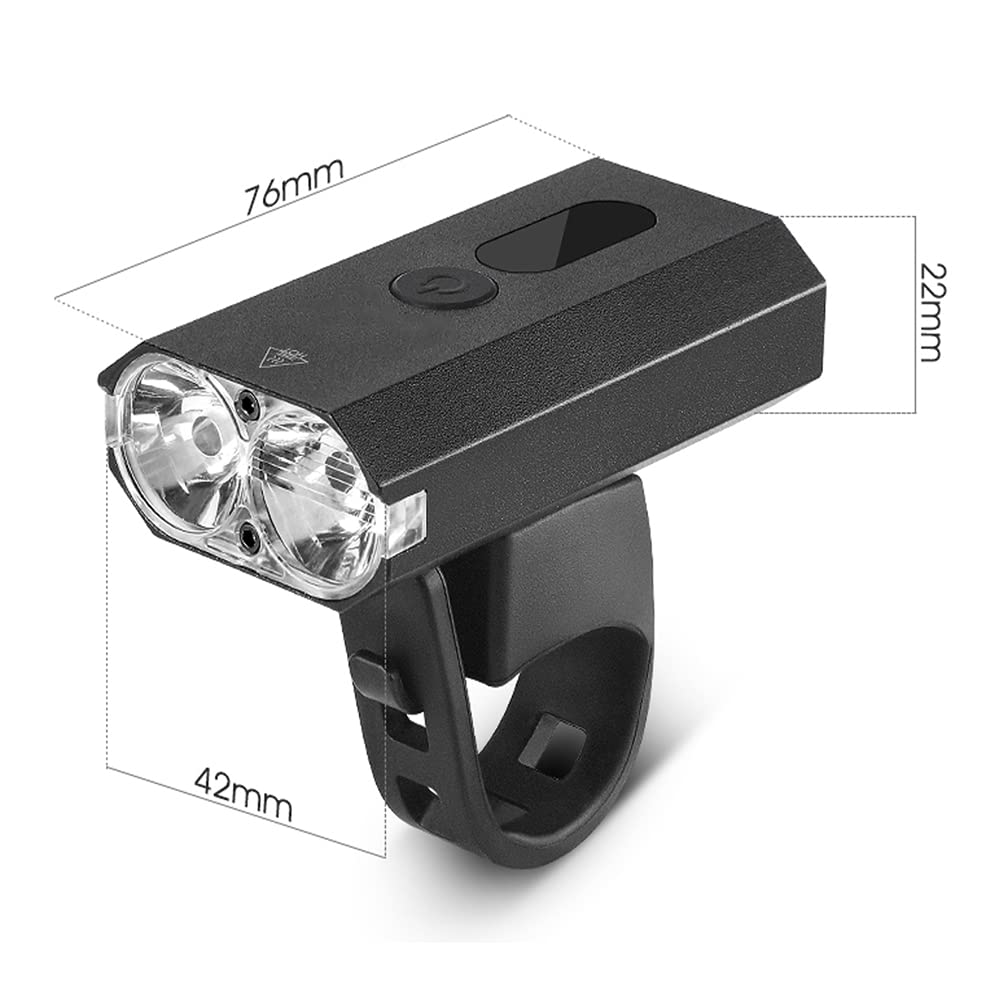 Faro Anteriore per Bicicletta in Alluminio Ricaricabile Tramite USB, indicatore di Batteria, Torcia con Doppio LED T6 e Supporto Regolabile a 360°.