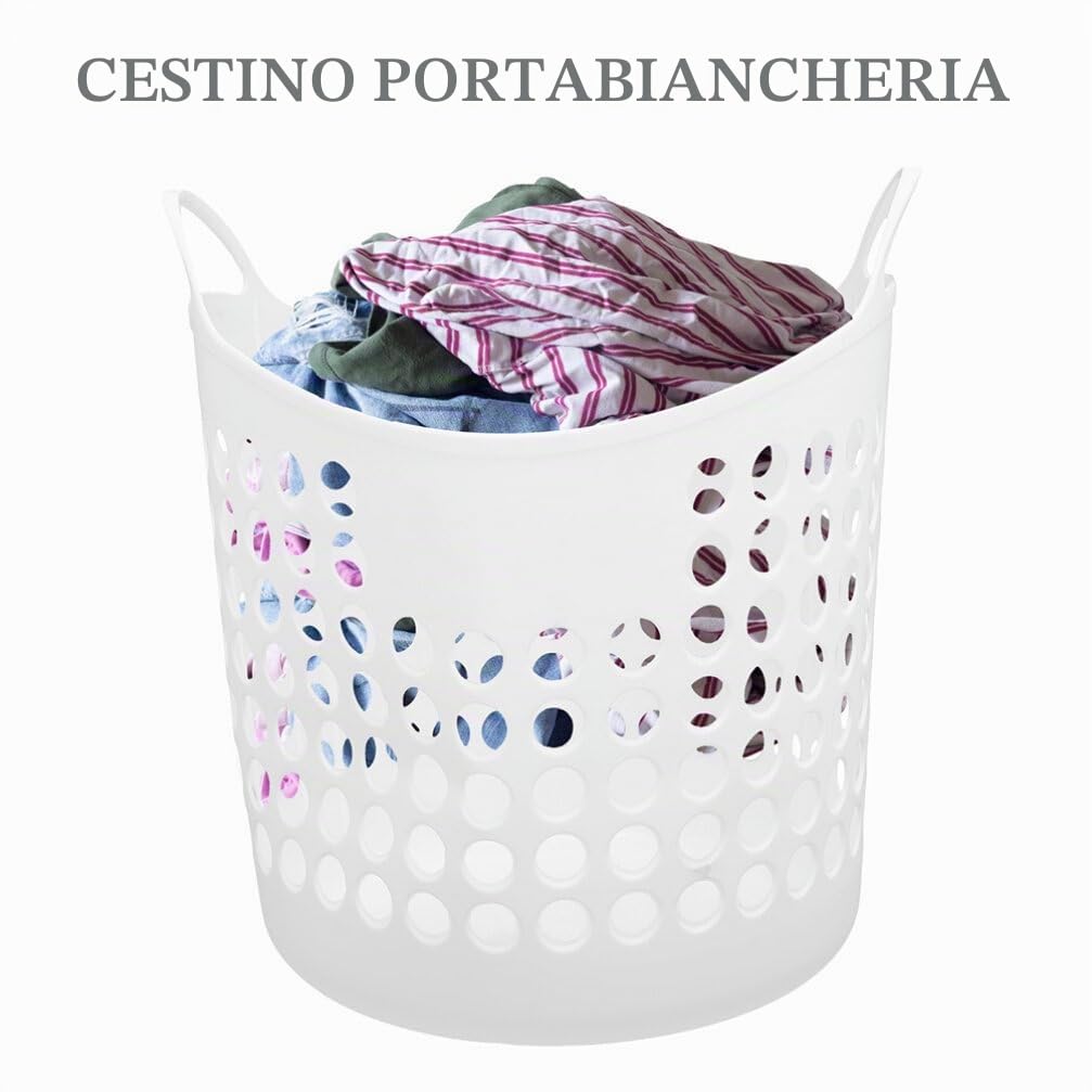 Ciieeo Cesto Portabiancheria Sporca in Pe Bianco 40l Design Unico Forato che Previene gli Odori, per Soggiorni e Bagni