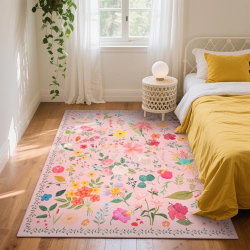 Tapete rectangular rosa 6 x 9 pies con diseño floral miniatura 3