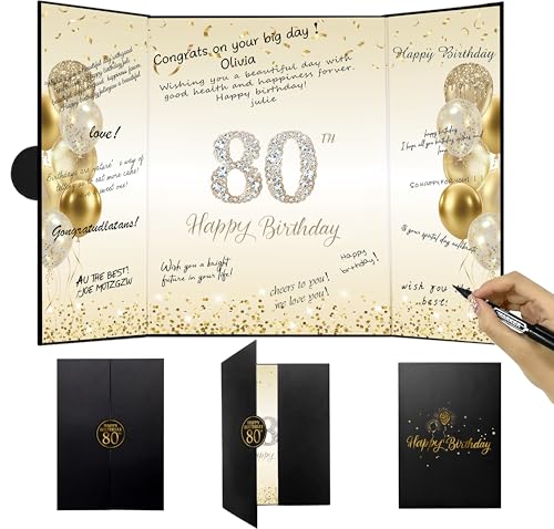 Yoocat 80th Birthday Guest Book- Happy 80th Birthday Alternative Signature Book for Women & Men, Elegant Memory Keepsake Journal, 80th Birthday Party Decorations & Gifts