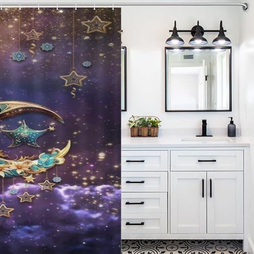Rideau de douche lune et étoiles polyester pour une ambiance zen - 5