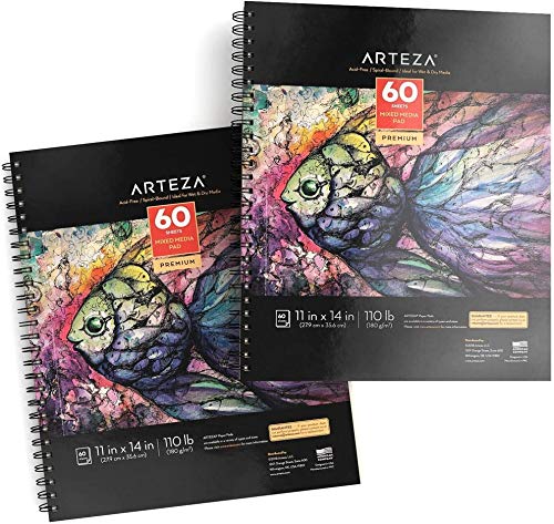 image for Arteza 11x14” Mixed Media Sketch Book, 2 Pack, 110lb/180gsm, 120 She