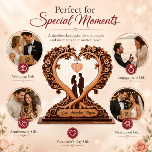 Wedding Gifts for Couples 2026, Personalized Wooden Keepsake Plaque with Names & Date, Two Roots One Heart Wedding Decor, Engagement Gifts, Bridal Shower Gift, Newlywed Gift for Bride and Groom - Image 5