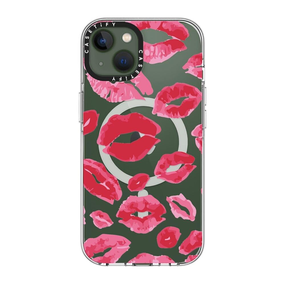 CASETiFY Funda transparente para iPhone 13 [no amarillea/protección contra caídas de 6.5 pies/compatible con Magsafe] - Besos de pintalabios - Transparente