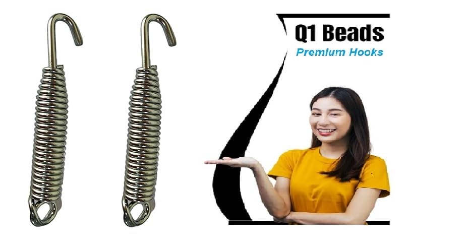 Image of Q1 Beads 2 Pcs Spring Metal Spring for Hanging Swing Jhula Accessories Set For Hammock Swings Chairs, Porch Swings Used For Boxing Bag, Hang Any Article Etc. (Chrome)