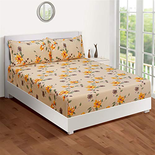 Image of Swayam Pure Cotton Double Bedsheet with 2 Pillow Covers | Size 90 x 100 inch | 160 TC | Floral Design | Soft Breathable Bed Sheet | Comfortable & Durable for Bedroom - Peach