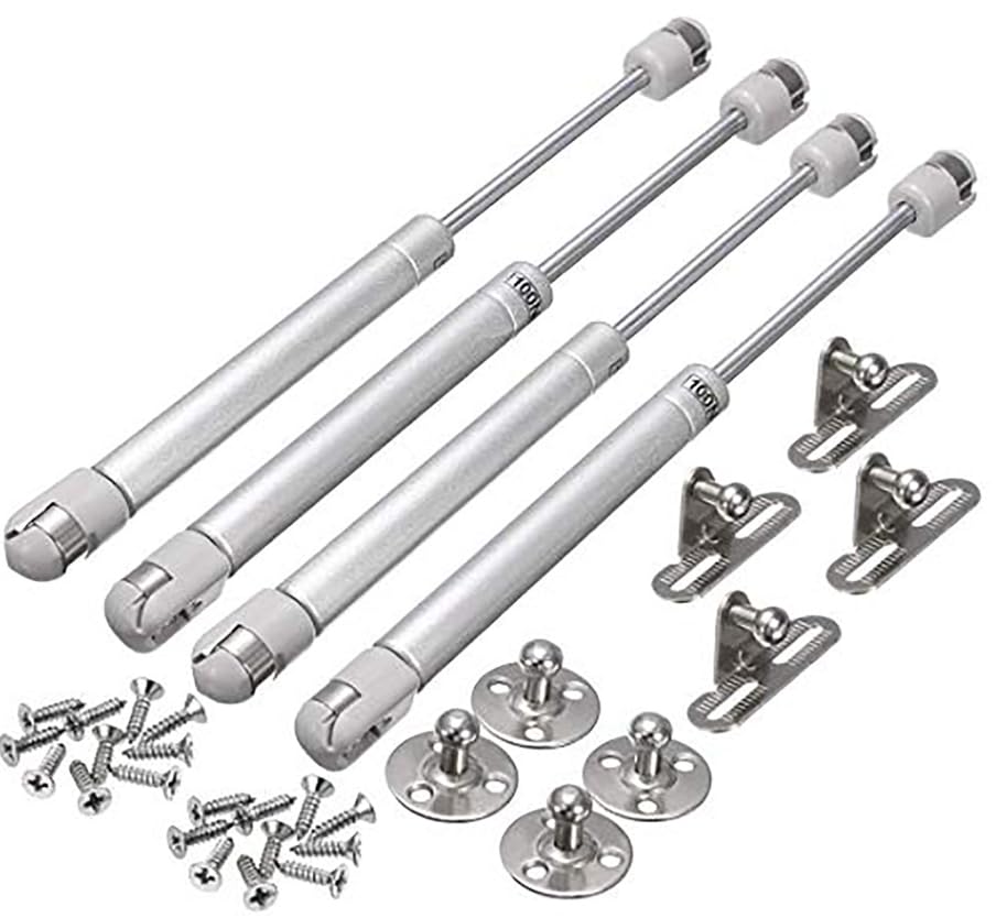 Lot de 4 vérins à gaz de qualité supérieure pour portes d'armoires - Argenté 20N150N (30N) - Robustes, faciles à installer, fonctionnement fluide, parfaits pour les améliorations de cuisine et de