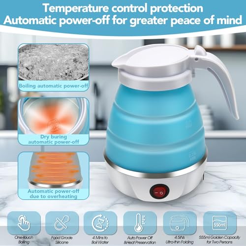 Image of COLBEX Travel Kettle Electric Small Foldable Portable Kettle,Silicone Collapsible Heating Water Boiler Tea Pot for Camping,Easy for Storage with Separable Power Cord (Assorted Color)