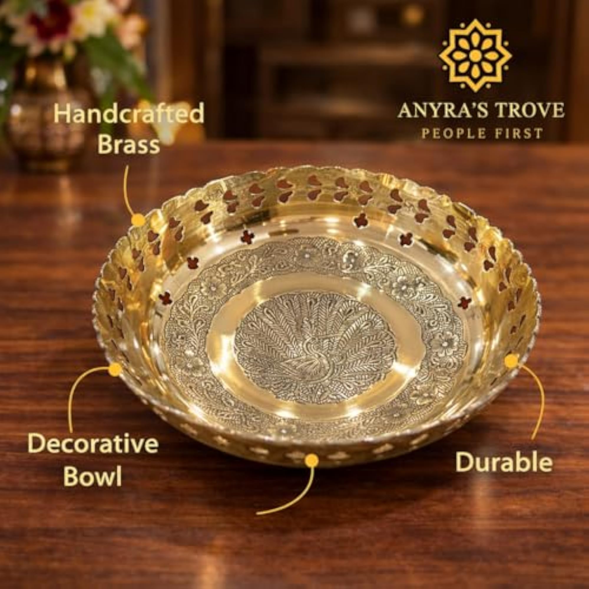 ANYRA'S Pure Brass 9.5 Inch Fruit Bowl