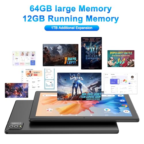 Image of ATOZEE 10 Inch Tablet Android 15 Tablets 2 in 1 Tablet with Keyboard 12GB RAM+64GB ROM(Supports 1TB Expansion) Tableta 2MP+8MP Camera 6000mAh Battery Mouse /Case /Stylus 5G WiFi-6 10.1 inch Android Tablets