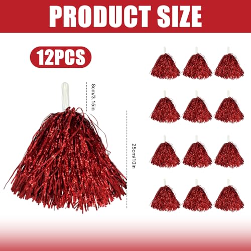 12pcs Cheerleading Pom Poms with Handle Cheerleader Pompoms Metallic Foil Pom Poms Cheerleader Outfit Accessories for Sports Team Spirit Cheering Party Dance Night Party - Image 3