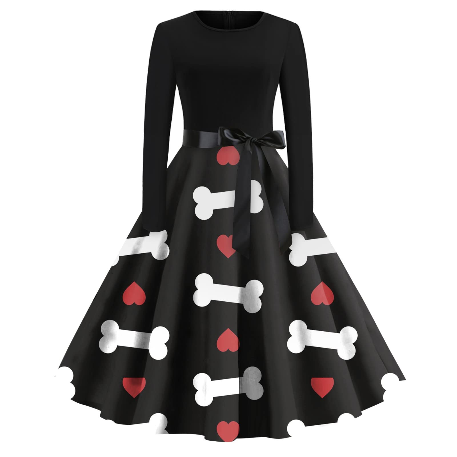 SYlibes Women's Winter Dresses Long Sleeve Valentine's Day Printed Housewife Evening Party Prom Dress Dresses