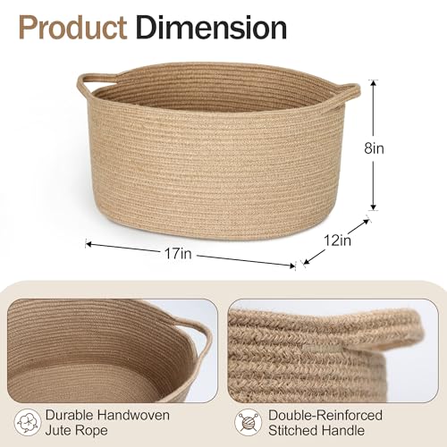 Image of MEGASKET Jute Wicker Storage Basket with Handles, 17 inchx12 inchx8 inch Decorative Woven Baskets for Organizing Dog Toy, Gifts, Book, Towel, Cloth, Boho Storage Bin for Shelves, Entryway, Closet, Home Decor