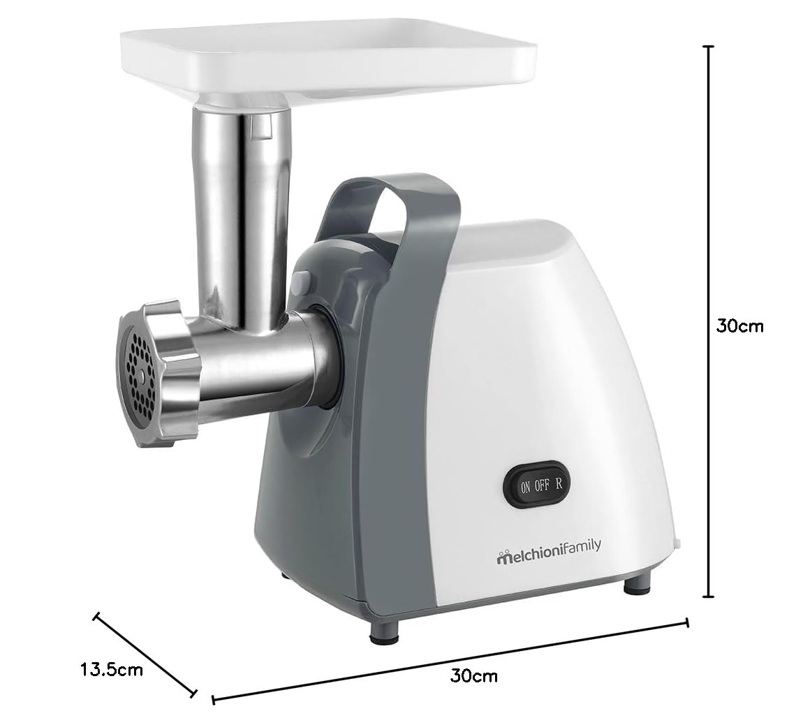 Melchioni Family | Tritacarne e Passapomodoro, TRITONE, Lame in Acciaio e Funzione Reversibile, con Adattatore Salsicce, Kibbe e Passa pomodoro, 250W