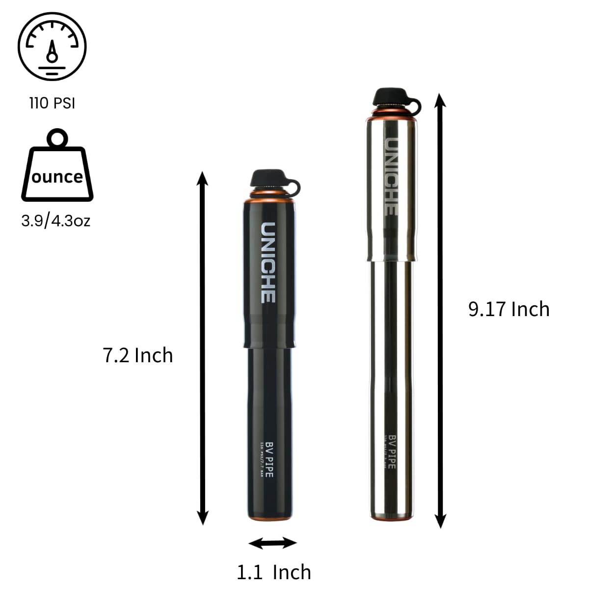 UNICHE Tech HV Bike Frame Pump with Gauge Fits Presta & Schrader - High Volume - Portable Mini Bicycle Pump for Mountain and BMX Bikes, Includes Mount Kit - Small