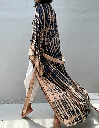 Image of Bsubseach Stylish Tie Dye Open Front Long Kimono Swimsuit Coverup for Women | Loose Fit Boho Style Bathing Suits Cardigans,Summer Causal Resort Wear