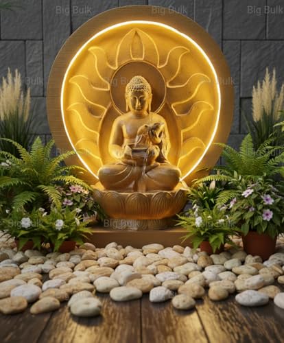 Image of Big Kamal White Buddha Fiber Indoor Outdoor Fountain with Led Lights for Home Decor and Office Decoration Or Gifting (124 cm X 43 cm X 104 cm) (Sun Buddha)