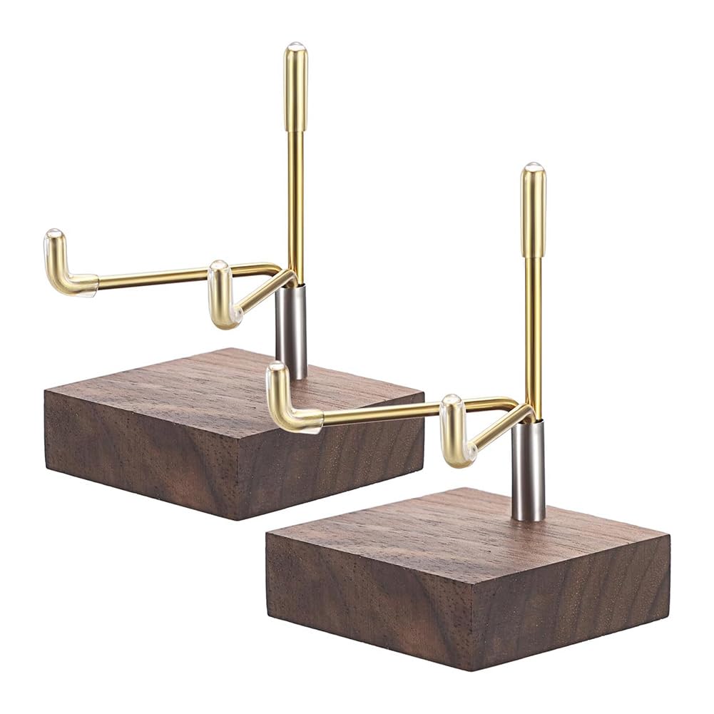 CTRLZS 2Pcs Small Display Stand Adjustable Metal Arms and Wooden Base -Decorative Plates Display Stand Easel Holder for Crystal