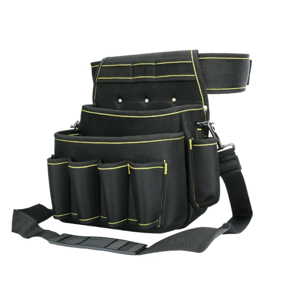 Ssdh Black + Yellow Tool Belt Pouch Multi Pockets Tool Belt Pouch Work Tool Pouches With Belt, Hammer Holder Drill Holster Tool Storage Organiser For Builders Carpenters Gardeners Electricians