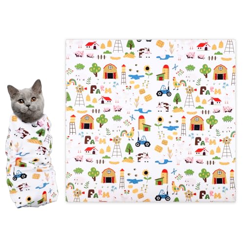 Image of Gosknor Cat Wrap for Grooming, Cute Pattern Anti-Scratch Self-Adhesive Cat Grooming Wrap Cat Burrito Wraps Cat Swaddle Wraps Cat Restraint for Nail Clipping Multifunctional Pet Tools