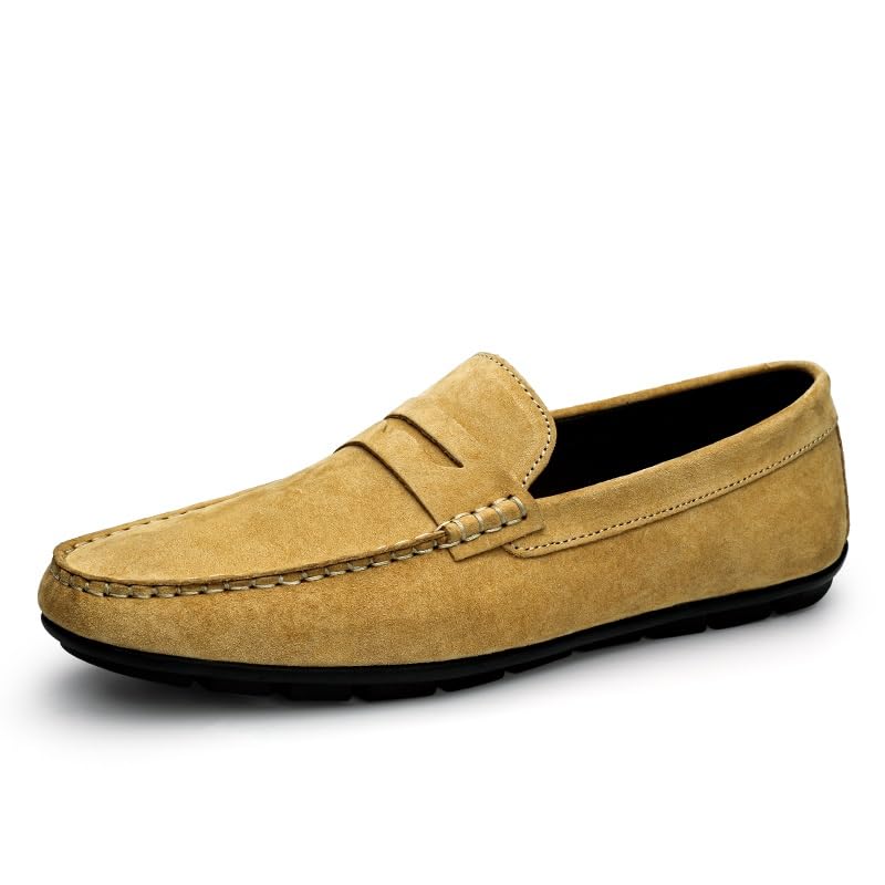Mens Loafers Shoe Round Toe Solid Color Suede Leather Penny Loafers Anti-Slip Lightweight Flat Heel Wedding Slip-ons2