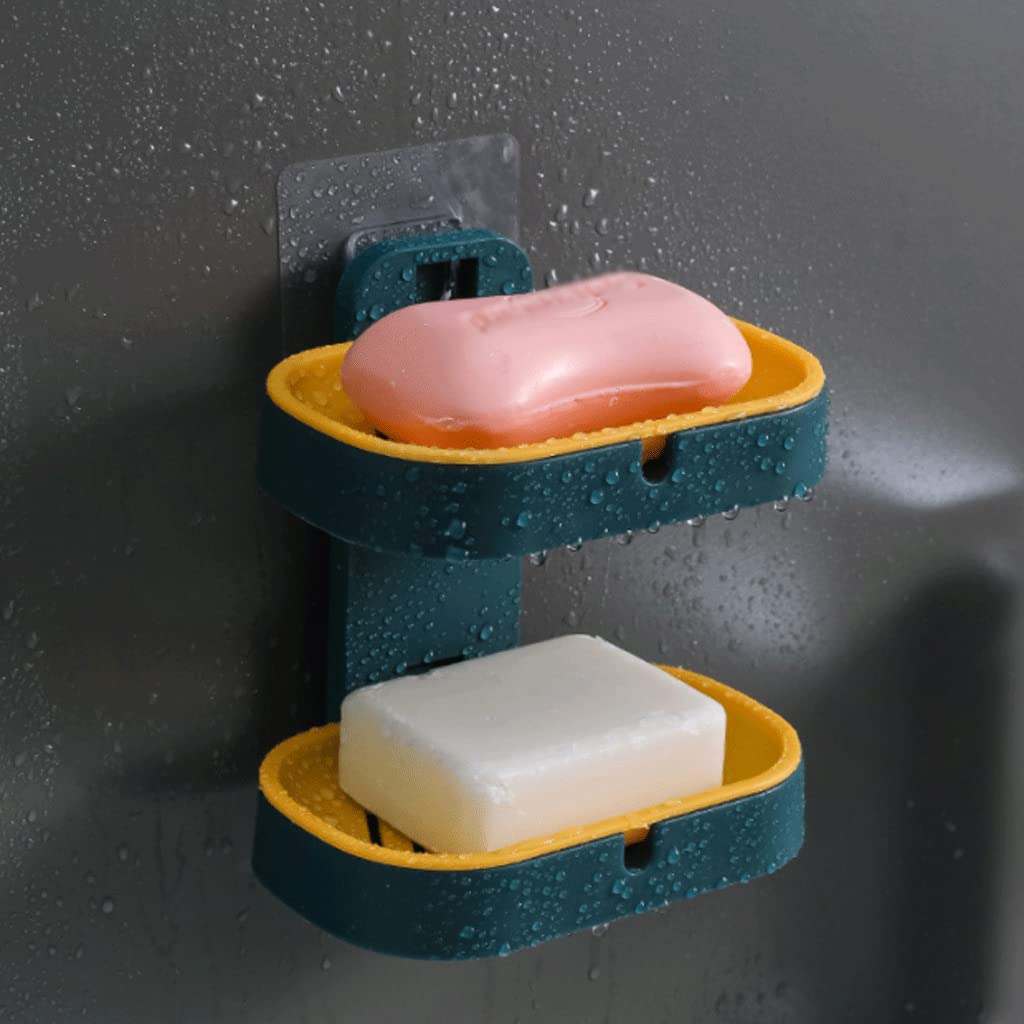 Jabonera, jabonera, de Pared con Drenaje automático, plástico diseño Doble Capa, Caja jabón Desmontable(Roze)