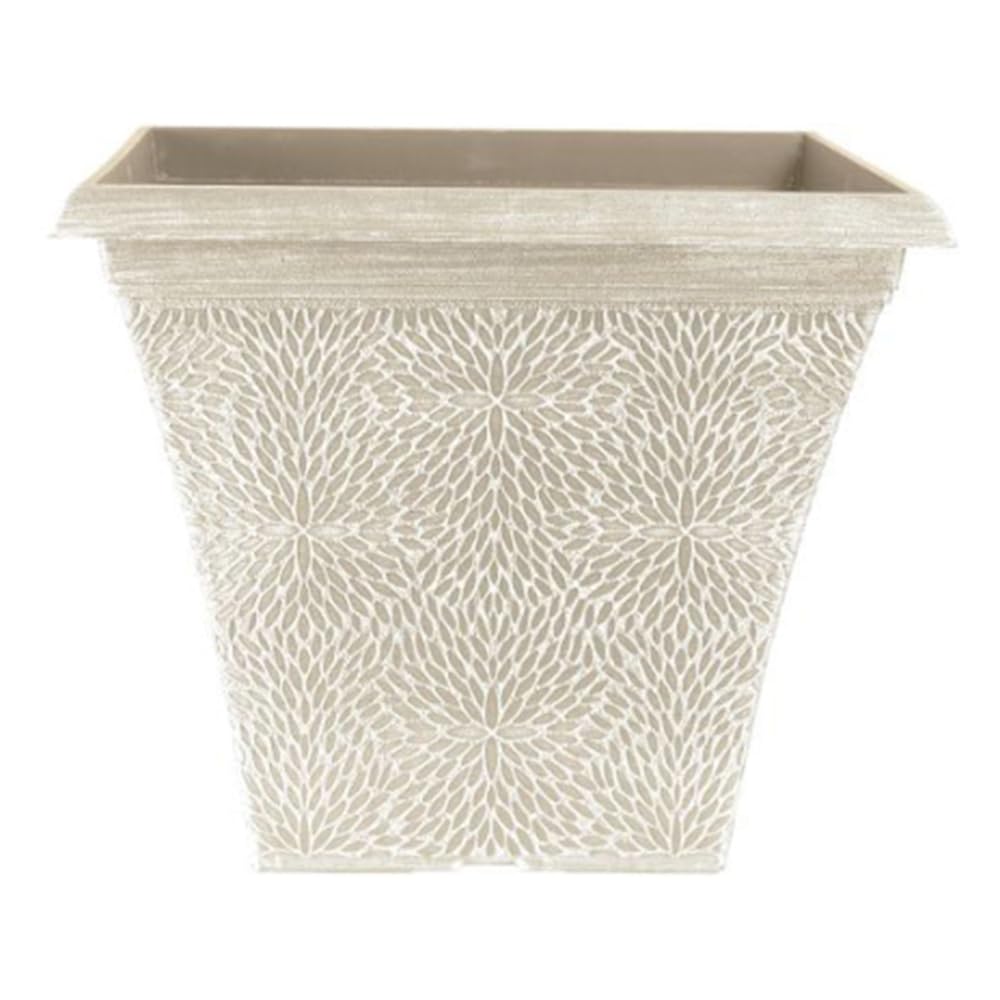 YouGarden Pair of April Powdered Beige Grey Square Plastic Planters, 36cm Containers For Flowers