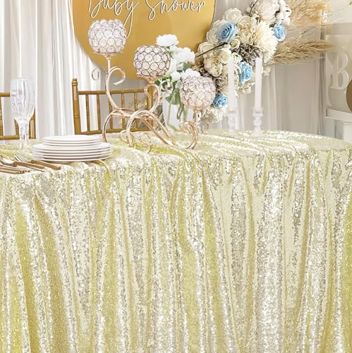 Image of B-COOL 50x50 Inches Light Gold Sequin Tablecloth Glitter Sequins Tablecloth Table Cover for Festival Dinners Bachelorette Party Decor