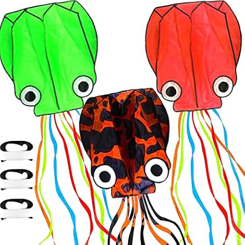 Large Octopus Kites, 3 Pack Long Tail Beautiful Easy Flyer Kites Beach Kites, Good Kites for Kids and Adults Easy to Fly, 3 Pack Kites for Adults Easy to Fly, 3D Giant Kite with Kite String Reel Cover