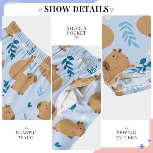 Cute Capybara Simple Flower Yellow Pattern Cute Pajama Pants, Soft Sleepwear Lounge Pants Pajama Pj Bottoms for 6-14 Years4