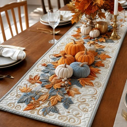 48X14“ 2D Fall Thanksgiving Halloween Table Runner, Pumpkin Table Runner - image 2